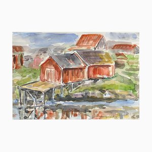 Wooden Huts - Original Watercolor by Armin Guther - 1986 1986-ZCI-755360