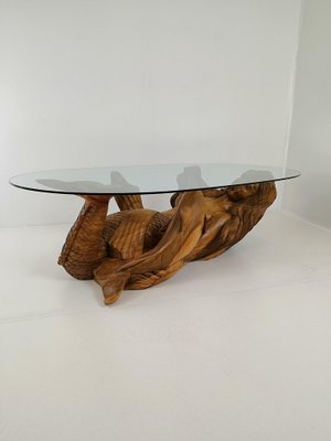 Wooden Mermaid Coffee Table with Glass Top-ZCH-1822456