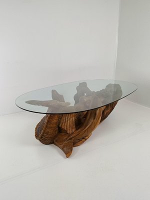 Wooden Mermaid Coffee Table with Glass Top-ZCH-1822456