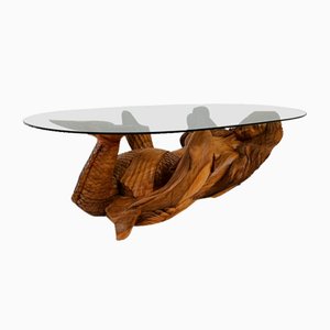 Wooden Mermaid Coffee Table with Glass Top-ZCH-1822456