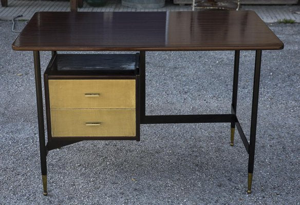 Wooden & Metal Desk with Drawers, Italy, 1950s-RAQ-1306923