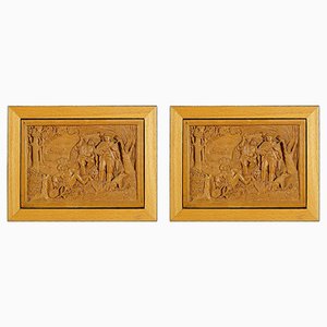 Wooden Micro Carving Plaque by Johann Rint, 1880s, Set of 2-KJP-1149287