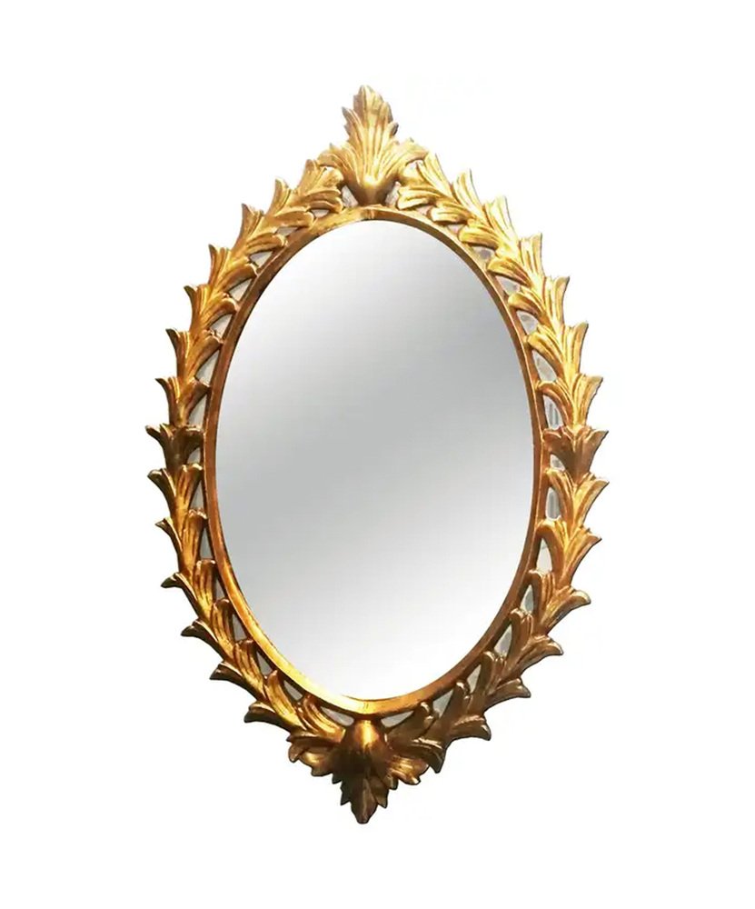 Wooden Mirror with Leaf Garland, 1950s