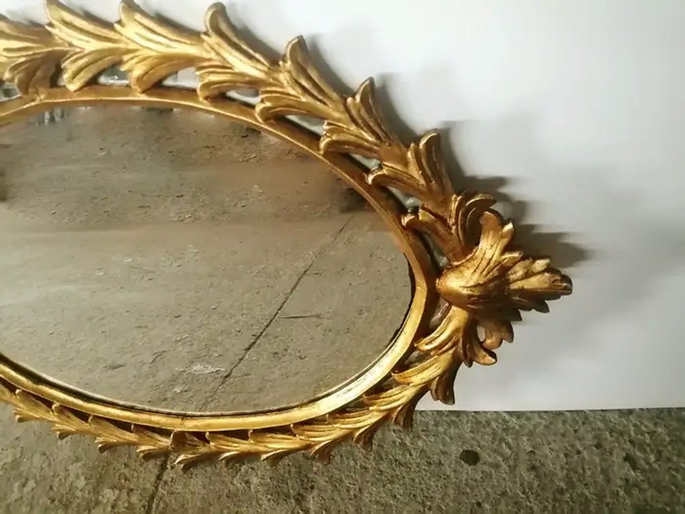 Wooden Mirror with Leaf Garland, 1950s