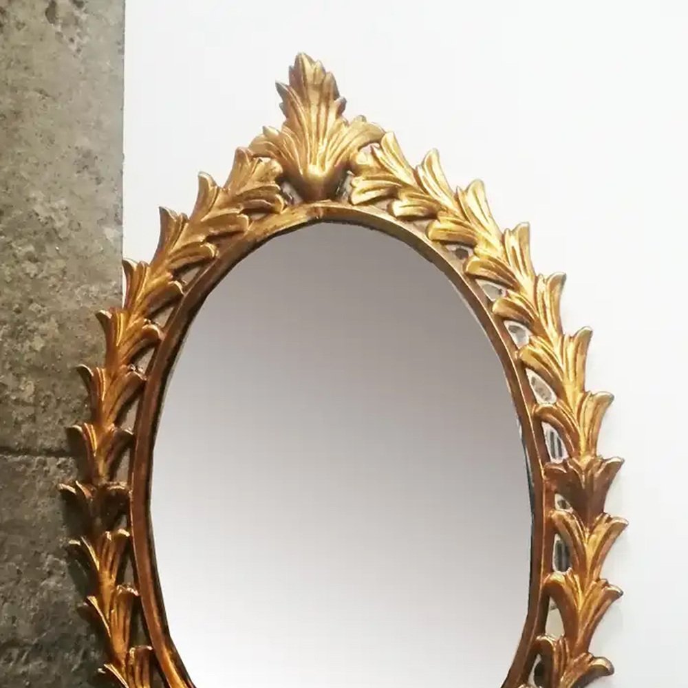 Wooden Mirror with Leaf Garland, 1950s