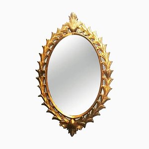 Wooden Mirror with Leaf Garland, 1950s-ODB-1740956