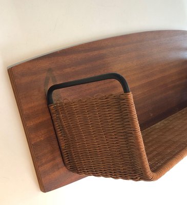 Wooden, Rattan and Lacquered Metal Shelf by Raymond Glemeau, 1970s-BA-1565482