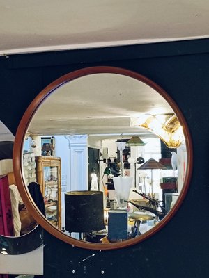 Wooden Round Wall Mirror, 1960s-YUW-2020814