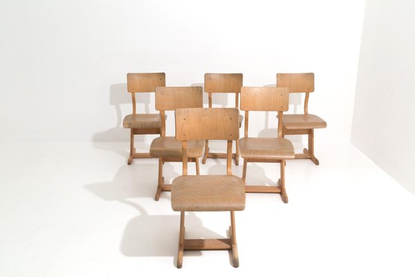 Wooden School Chairs, 1950s, Set of 6-IEW-1148365