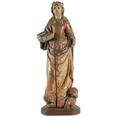 Wooden Sculpture of Saint Catherine in Walnut-WFS-744840