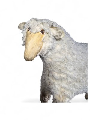 Wooden Sheep Sculpture with Natural Wool, 1950s-FDW-2039622