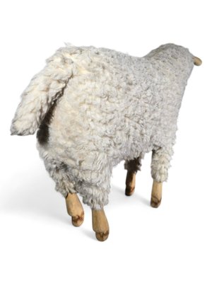 Wooden Sheep Sculpture with Natural Wool, 1950s-FDW-2039622