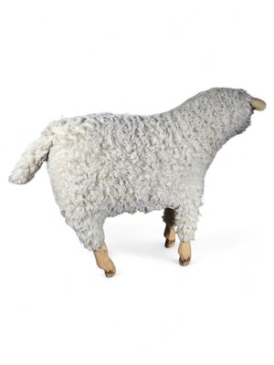 Wooden Sheep Sculpture with Natural Wool, 1950s-FDW-2039622