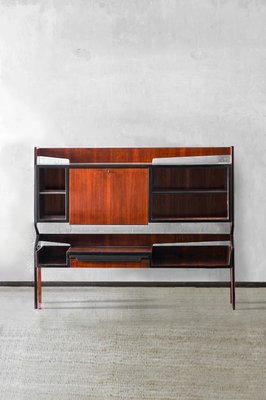 Wooden Sideboard with Shelves, Front Drawer, Drop-Front Panel and Internal Mirror, 1960s-MNF-2023473