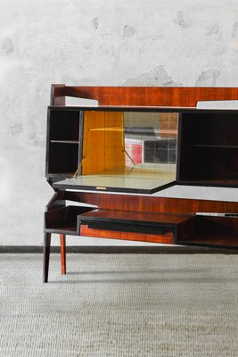 Wooden Sideboard with Shelves, Front Drawer, Drop-Front Panel and Internal Mirror, 1960s-MNF-2023473