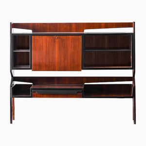 Wooden Sideboard with Shelves, Front Drawer, Drop-Front Panel and Internal Mirror, 1960s-MNF-2023473