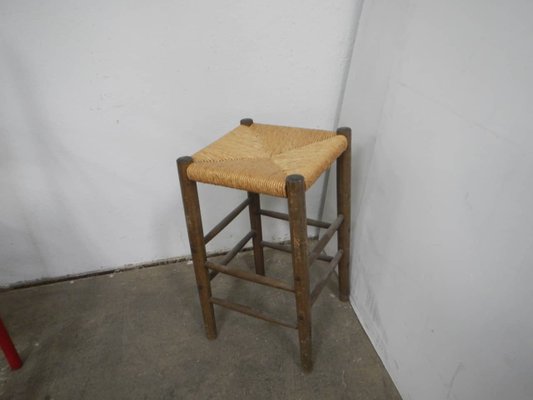 Wooden Stool Straw Seat, 1960s-WWQ-1325208