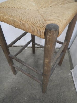 Wooden Stool Straw Seat, 1960s-WWQ-1325208