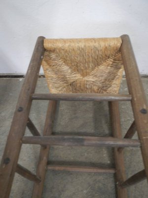 Wooden Stool Straw Seat, 1960s-WWQ-1325208