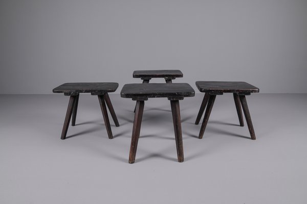 Wooden Stools, 1950s, Set of 4-KQB-1427251