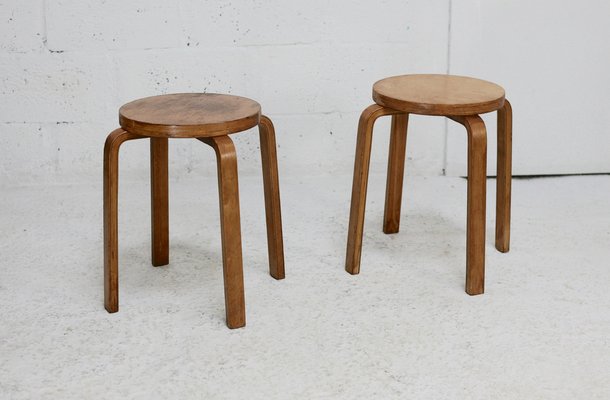 Wooden Stools attributed to Alvar Aalto, 1970s, Set of 2-MAO-1723203