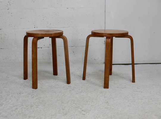 Wooden Stools attributed to Alvar Aalto, 1970s, Set of 2-MAO-1723203