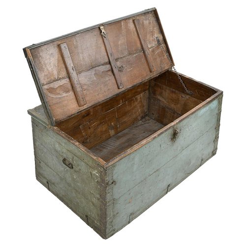 Wooden Storage Chest with Blue Patina