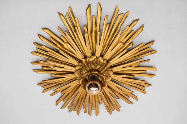 Wooden Sunburst Flush Mount, 1950s-KQB-1729688