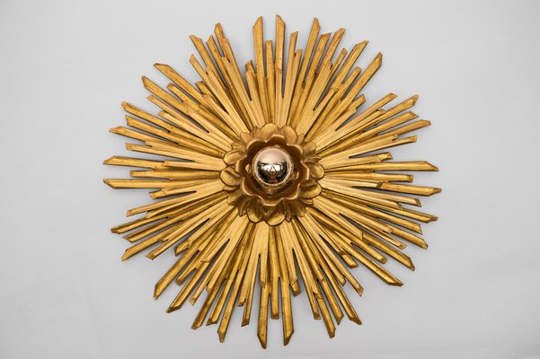 Wooden Sunburst Flush Mount, 1950s-KQB-1729688