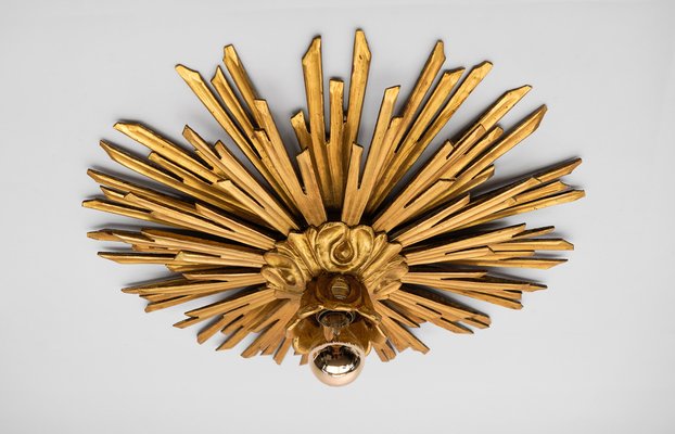 Wooden Sunburst Flush Mount, 1950s-KQB-1729688