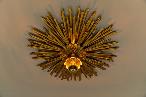 Wooden Sunburst Flush Mount, 1950s-KQB-1729688