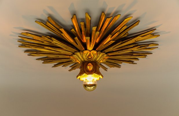 Wooden Sunburst Flush Mount, 1950s-KQB-1729688