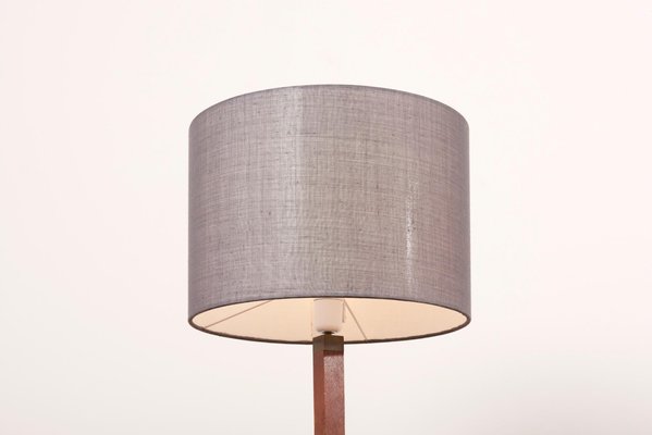 Wooden Table Lamp with Grey Lampshade, 1950s-SFD-1092539