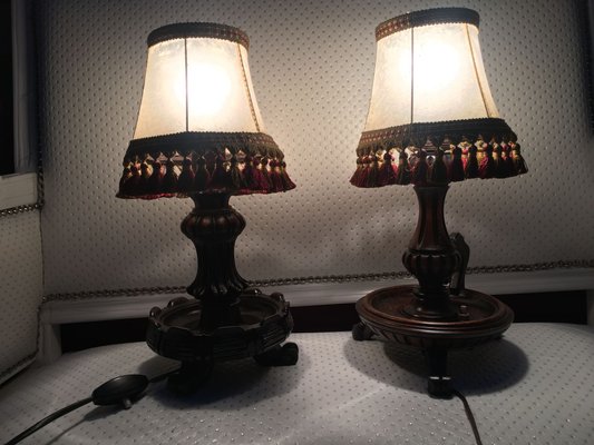 Wooden Table Lamps, 1940s, Set of 2-WQQ-689136