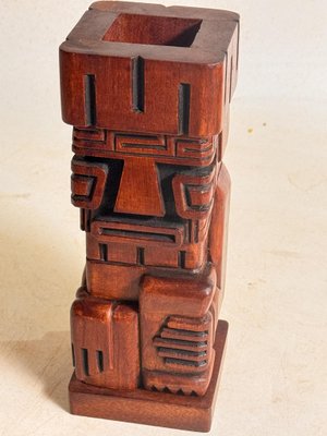 Wooden Tiki Totem Sculpture Pen Holder, 1960-UR-1820303