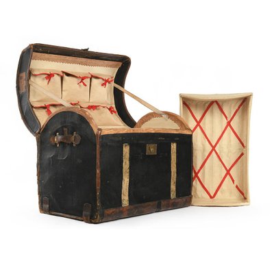 Wooden Travel Chest with Canvas Storage, 1920s-NQ-674351