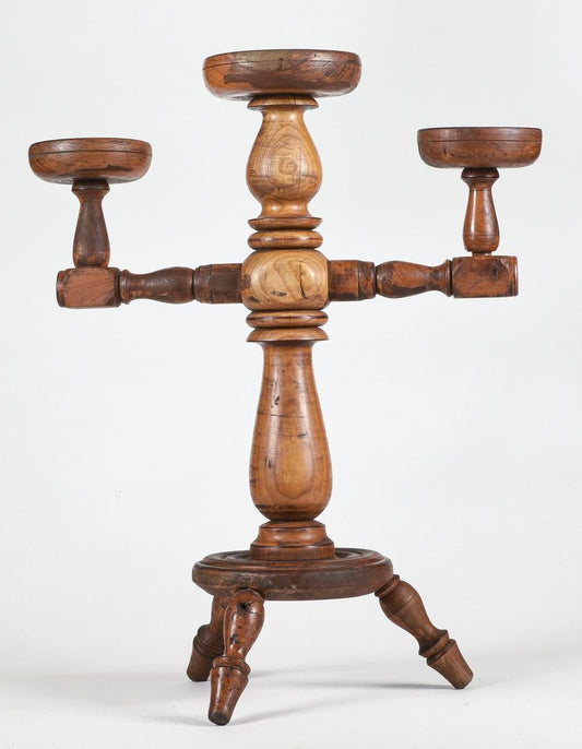 Wooden Trestle Candle Holder, 1900s, Italy