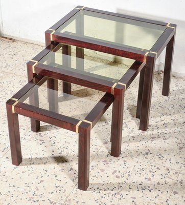 Wooden Triptych Coffee Tables with Glass Top, 1980s, Set of 3-RAQ-743228