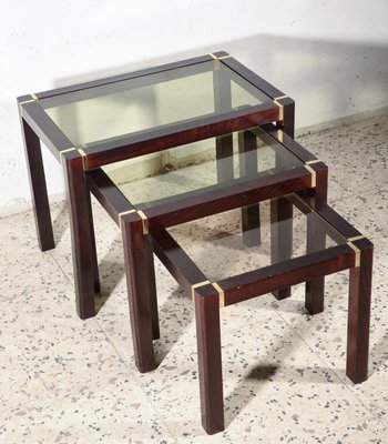 Wooden Triptych Coffee Tables with Glass Top, 1980s, Set of 3-RAQ-743228