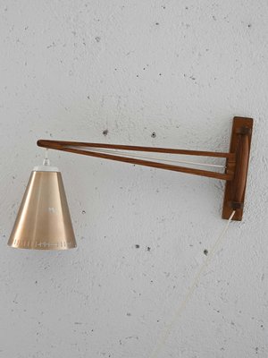 Wooden Wall Light with Adjustable Arm, 1960s-QWP-2035554