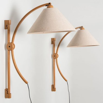 Wooden Wall Lights with Natural Shade by Domus Germany, 1970s-VDW-1358400