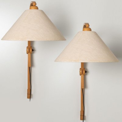 Wooden Wall Lights with Natural Shade by Domus Germany, 1970s-VDW-1358400