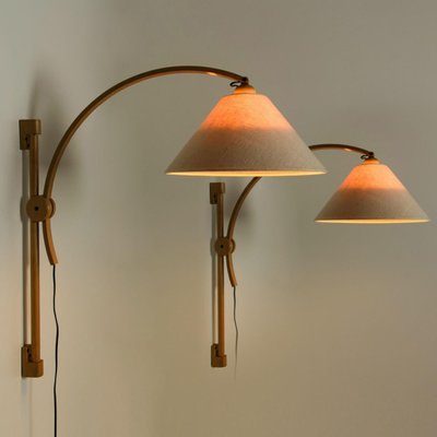 Wooden Wall Lights with Natural Shade by Domus Germany, 1970s-VDW-1358400