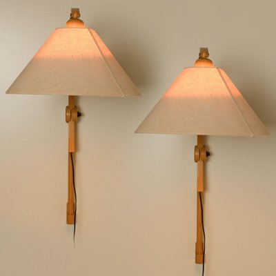 Wooden Wall Lights with Natural Shade by Domus Germany, 1970s-VDW-1358400