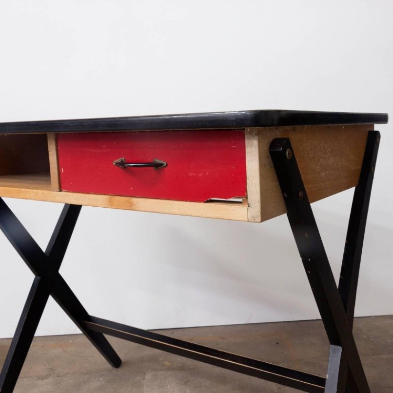 Wooden Writing Desk with Red Drawer and Formica Top by Coen de Vries for Devo, 1960s