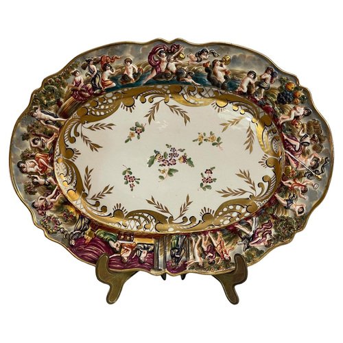 Worked and Decorated Ceramic Plate from Capodimonte, 19th-20th Century