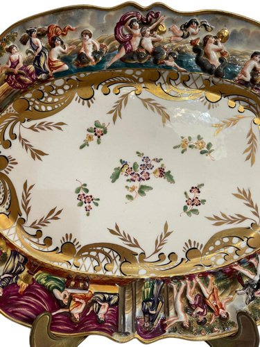 Worked and Decorated Ceramic Plate from Capodimonte, 19th-20th Century