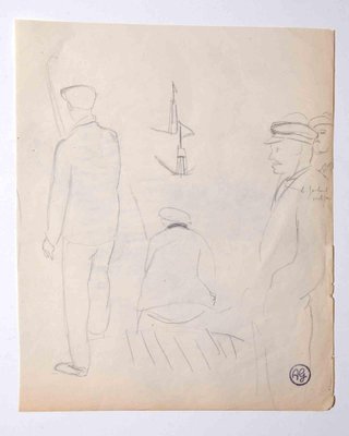 Workers, Original Drawing, Mid 20th-Century-ZCI-1163918