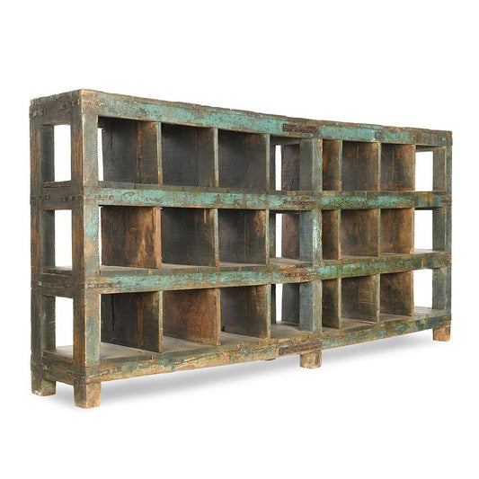 Workshop Shelves in Patinated Wood with 24 Compartments, 1940s