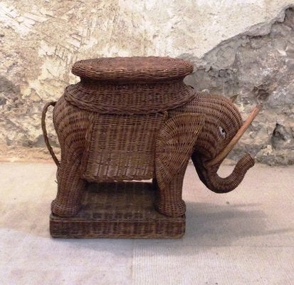 Woven Wicker Elephant Pedestal, 1960s-MCB-1432099